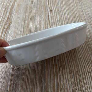 Pier 1 Imports white Oval Ceramic Dish trinket dish Christmas soap dish trees